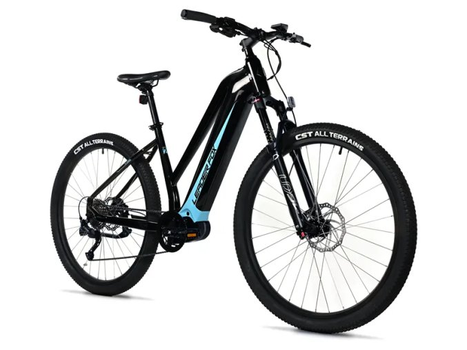 Horské elektrokolo LEADER FOX SWAN LADY 29" BLACK SHINY - blue sticker MODEST 2025