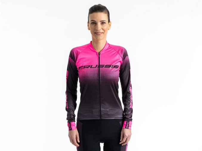 Crussis Cyklistický dres dámský dlouhý rukáv černá/růžová