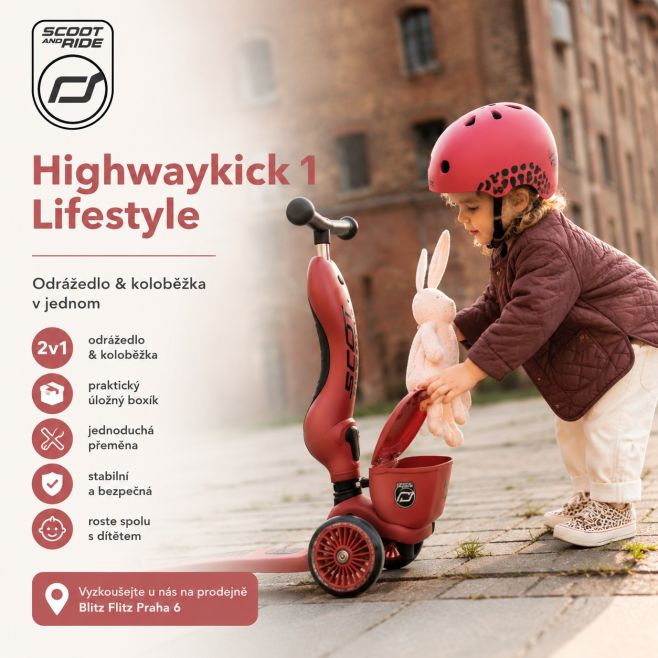 Highwaykick 1 Lifestyle Stylová verze oblíbeného bestselleru od Scoot & Ride s praktickým předním boxíkem na malé poklady...