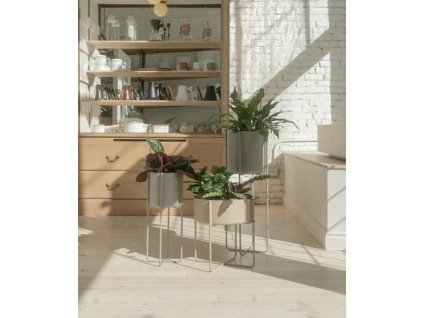 2285 1 kena stojan na kvetiny kvetinac velky ocelove sedy