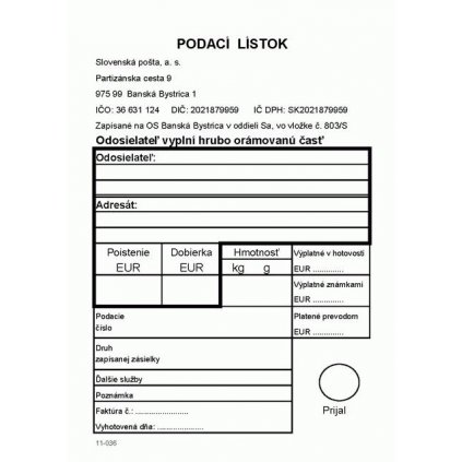 Podací lístok A6 blok 683