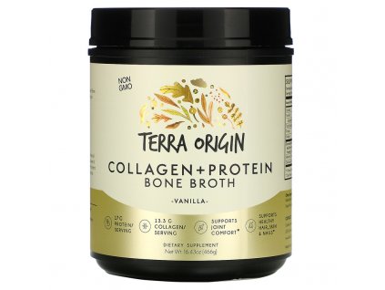 Terra Origin, Collagen + Protein Bone Broth, Vanilla, 16.43 oz (466 g)