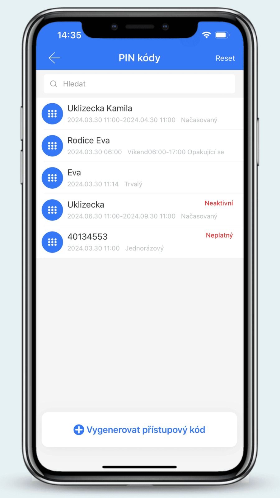 Aplikace TTLock - ukázka 2