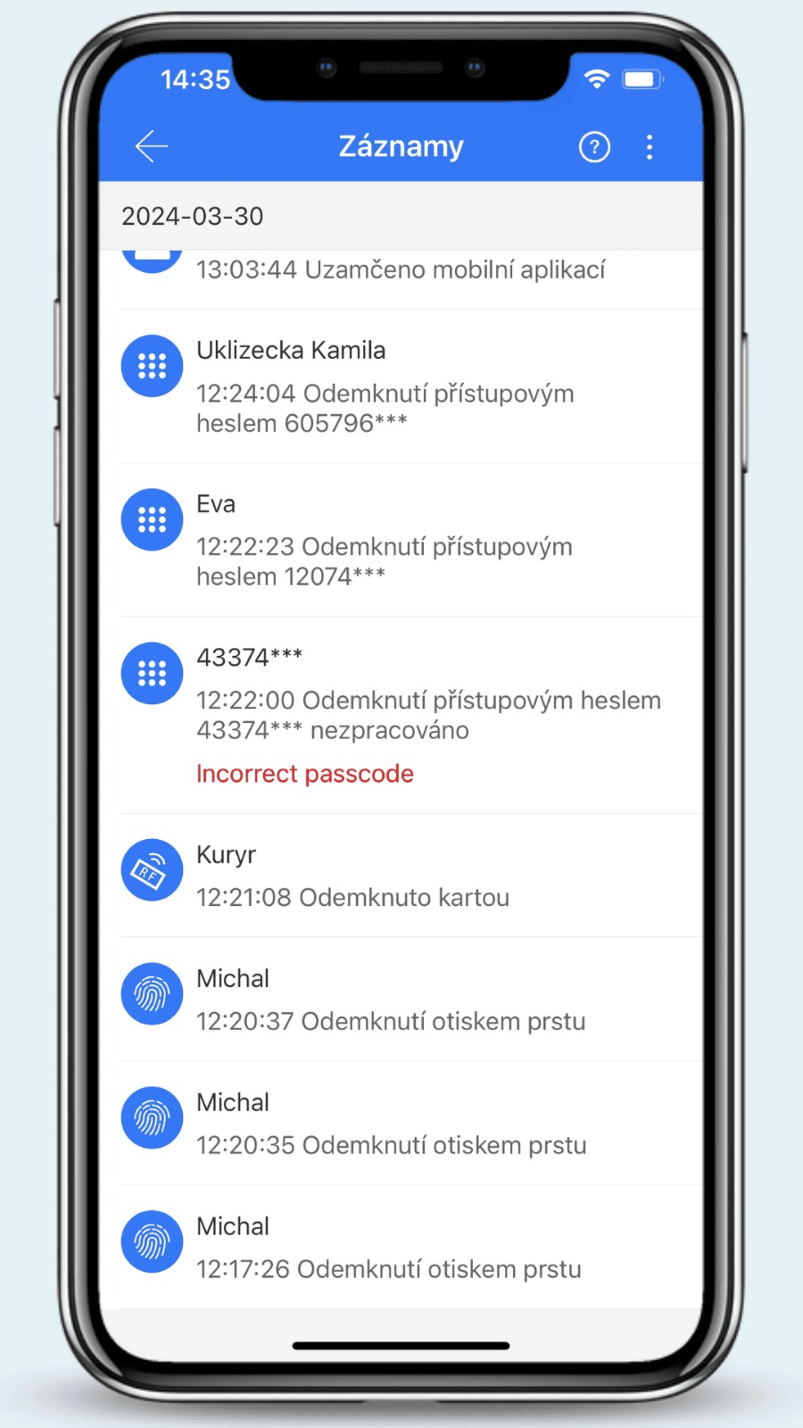 Aplikace TTLock - ukázka 3
