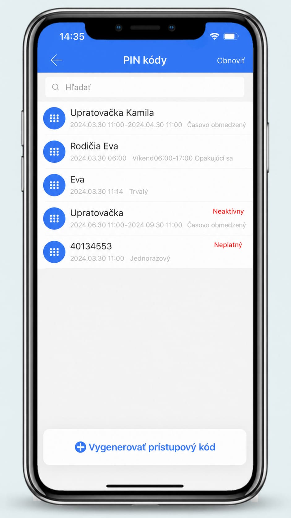 Aplikácia TTLock – ukážka 2