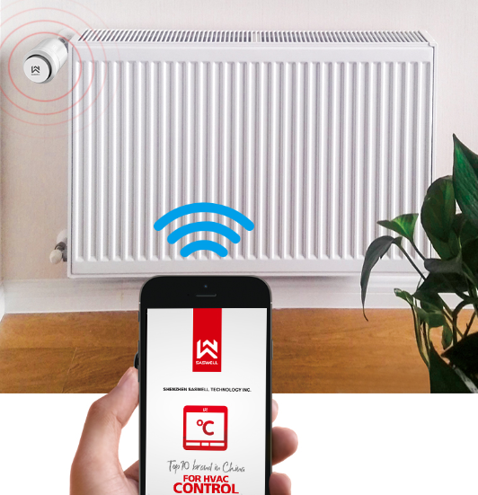 Thermostatkopf, der per Mobiltelefon gesteuert wird