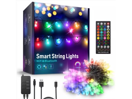 Inteligentná LED vonkajšia/vnútorná vianočná a párty reťaz 10 metrov Tuya Smart RGB