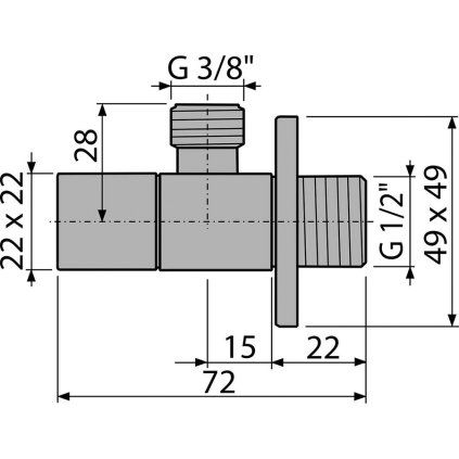 Ventil rohový hranatý 1/2" x 3/8"