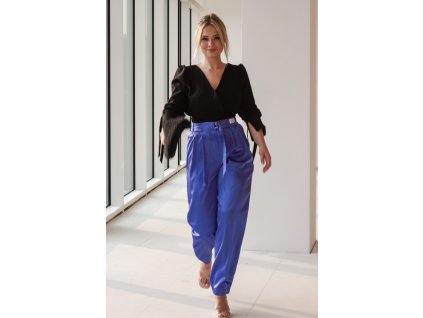 Saténové jesenné nohavice - parížska modrá