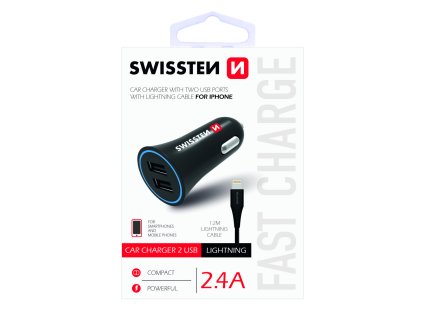 11608 zastrcka swissten s 2x usb vystupem 2 4a 12 24v s kabelem lightning iphone 46751