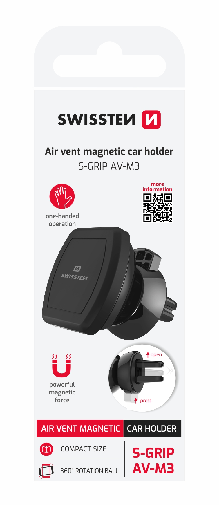 Magnetický držák mobilu do mřížky na kloubku SWISSTEN AIR VENT M3, 45149