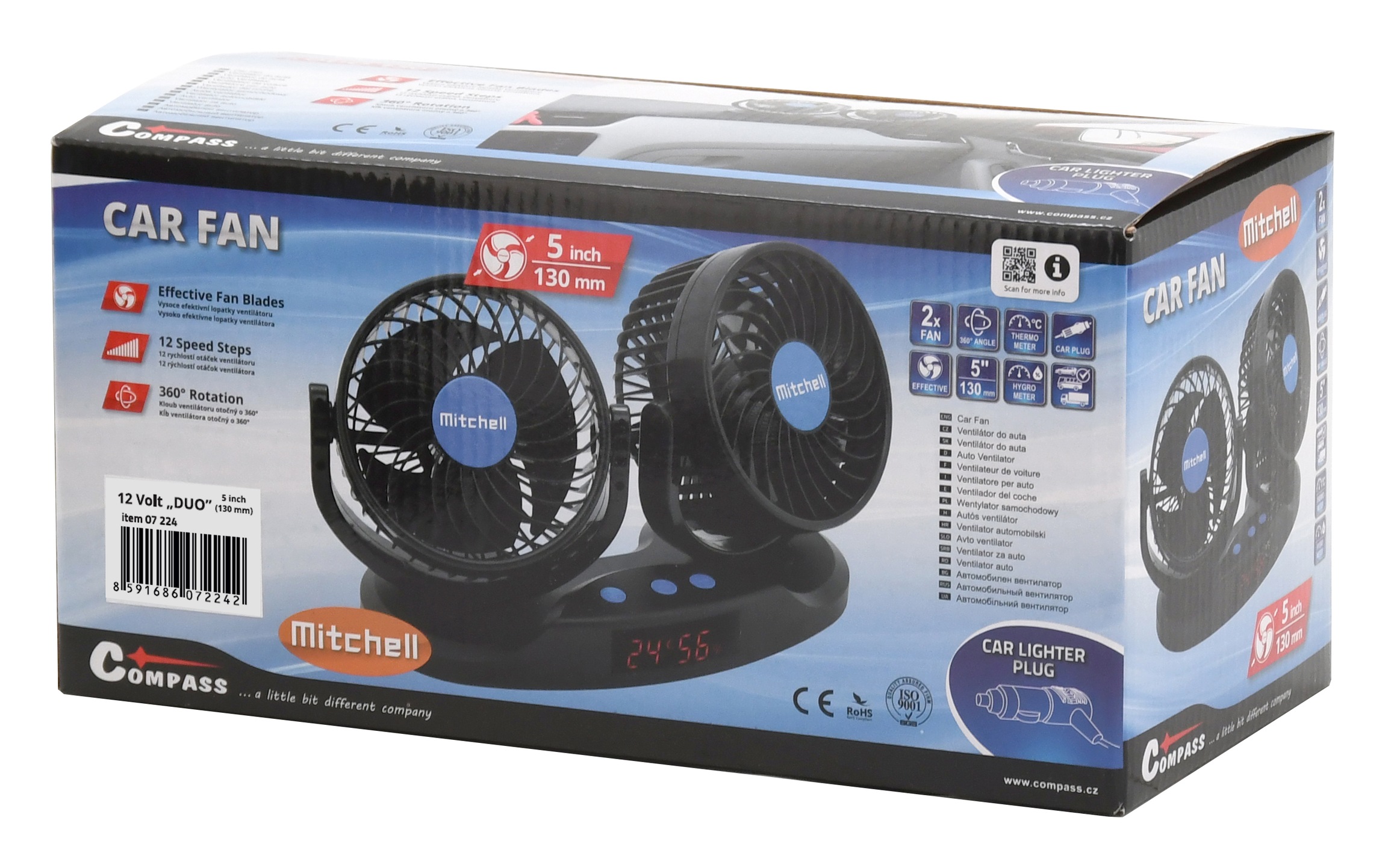 Ventilátor MITCHELL DUO 2x130mm 12V na přísavku, 07224