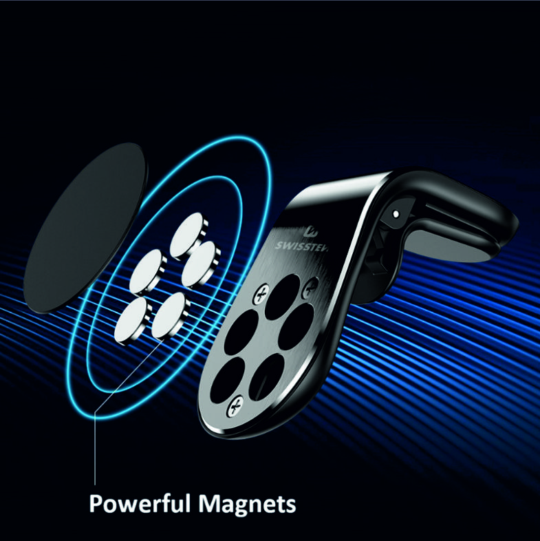 Magnetický držák mobilu do mřížky SWISSTEN Easy Mount stříbrný, 46676