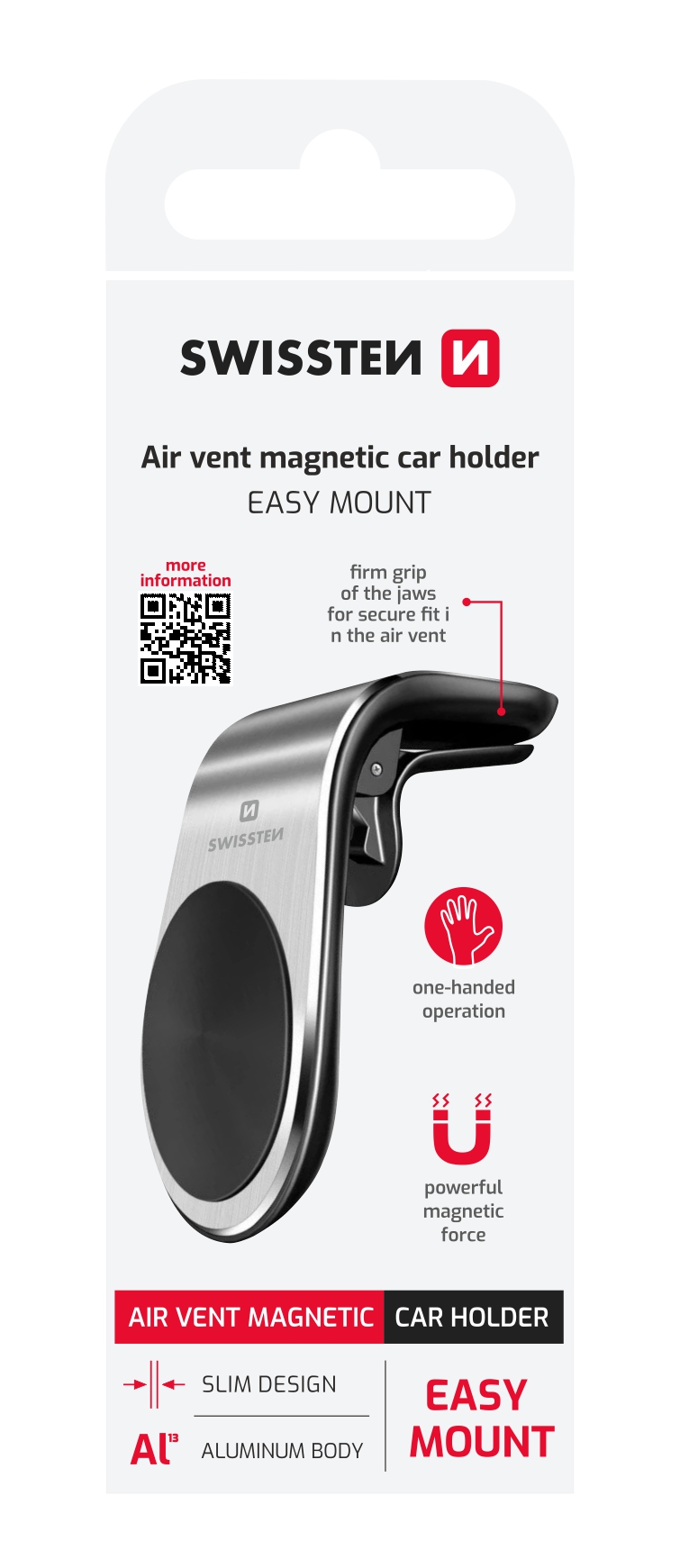Magnetický držák mobilu do mřížky SWISSTEN Easy Mount stříbrný, 46676