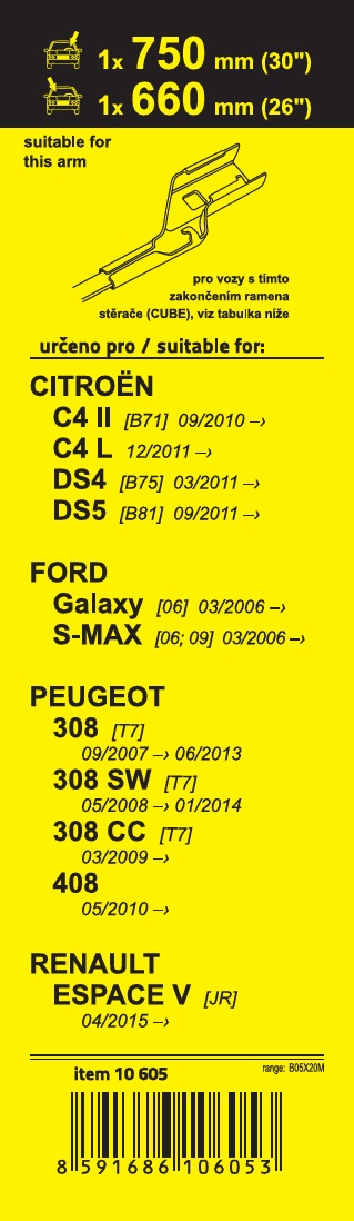 Stěrače FLAT SET (CUBE) 750+660, 10605