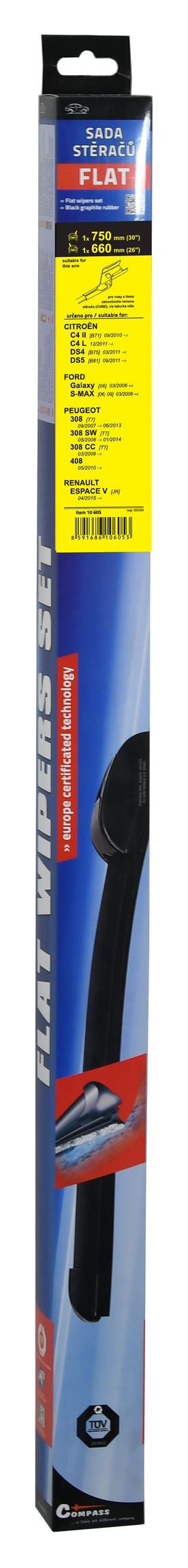 Stěrače FLAT SET (CUBE) 750+660, 10605