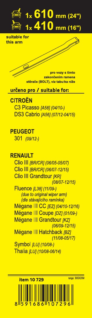 Stěrače FLAT SET BOLT 610-410mm, 10729
