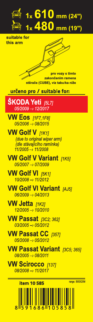 Stěrače FLAT SET (CUBE) 610+480 YETI, 10585