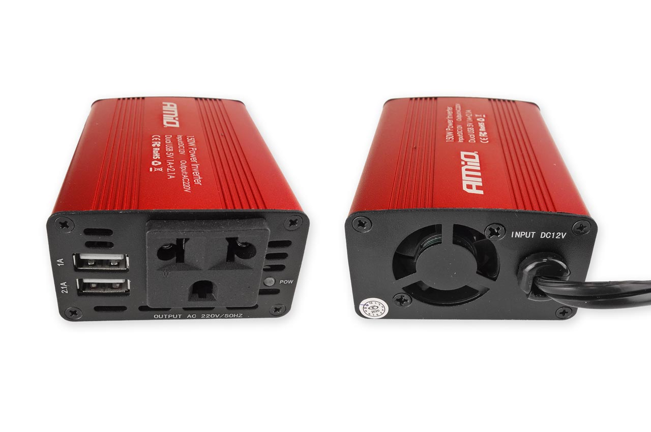 Měnič napětí AMiO 12V/230V, 150W/300W 2xUSB, 02468