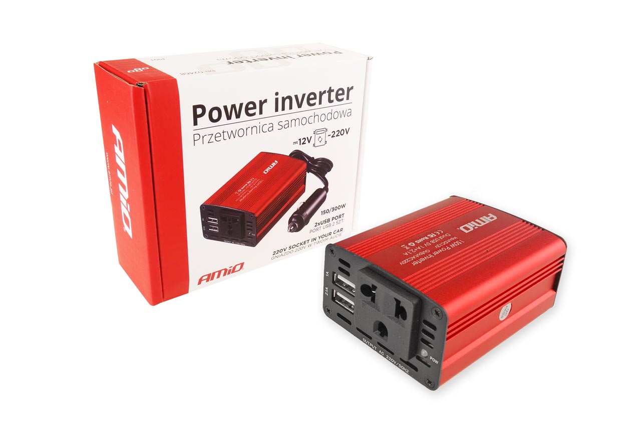 Měnič napětí AMiO 12V/230V, 150W/300W 2xUSB, 02468