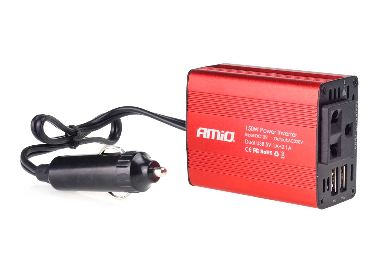 Měnič napětí AMiO 12V/230V, 150W/300W 2xUSB, 02468