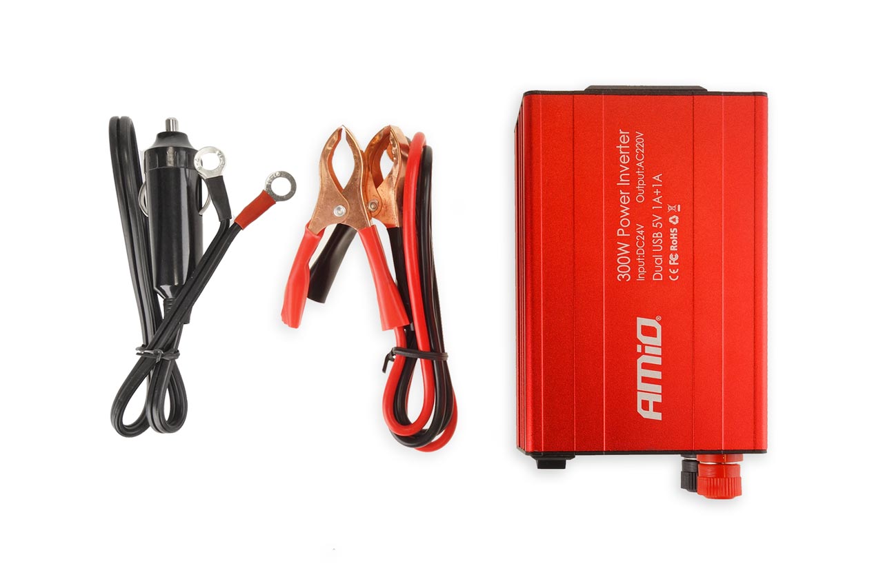 Měnič napětí AMiO 24V/230V, 300W/600W 2xUSB, 02471