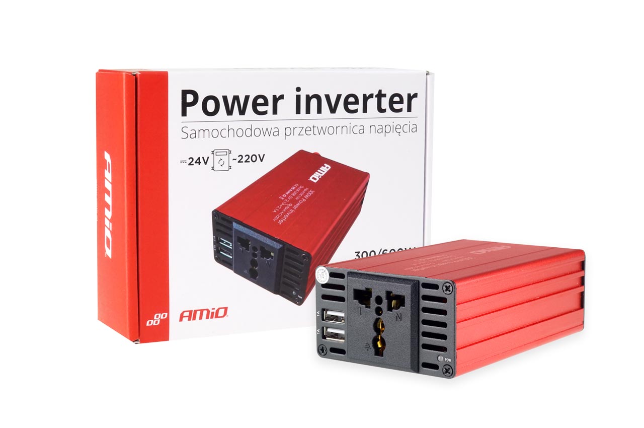 Měnič napětí AMiO 24V/230V, 300W/600W 2xUSB, 02471