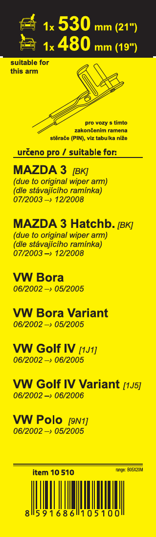 Stěrače FLAT SET (PIN) 530+480mm, 10510