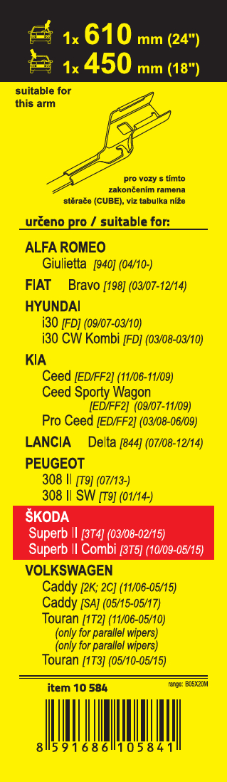 Stěrače FLAT SET (CUBE) 610+450mm SUP II, 10584