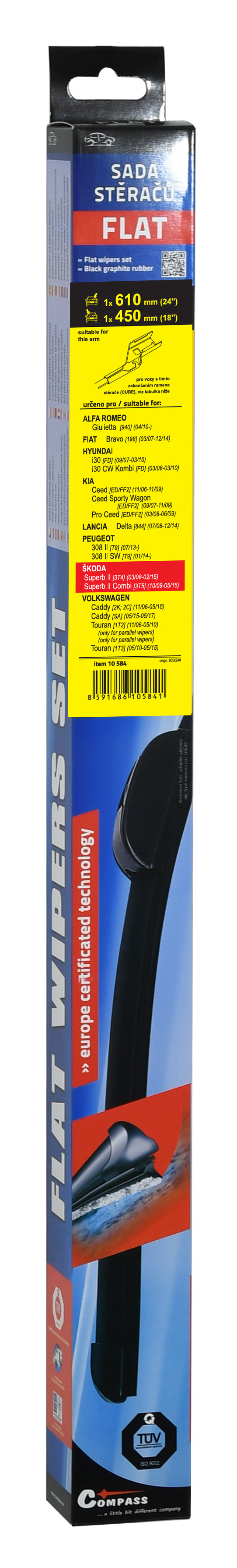 Stěrače FLAT SET (CUBE) 610+450mm SUP II, 10584