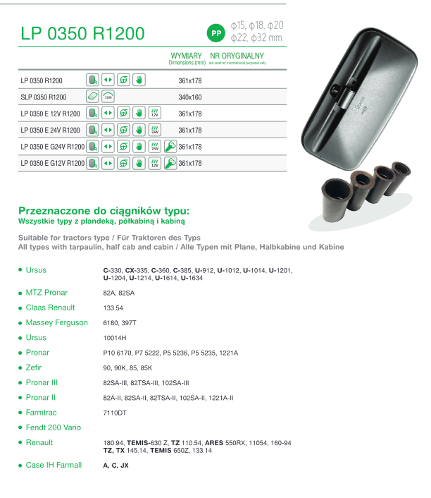 Univerzální zrcátko k traktoru, LP0350R1200