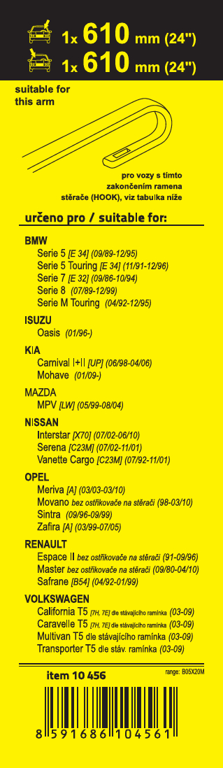 Stěrače FLAT SET (HOOK) 610+610mm, 10456