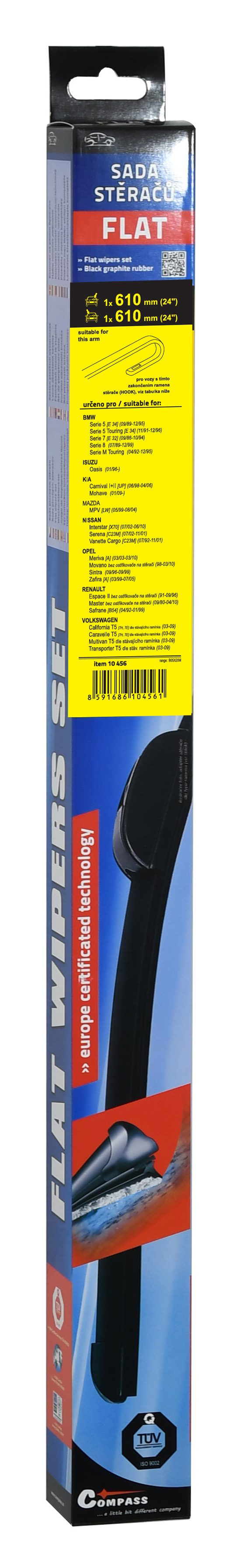 Stěrače FLAT SET (HOOK) 610+610mm, 10456