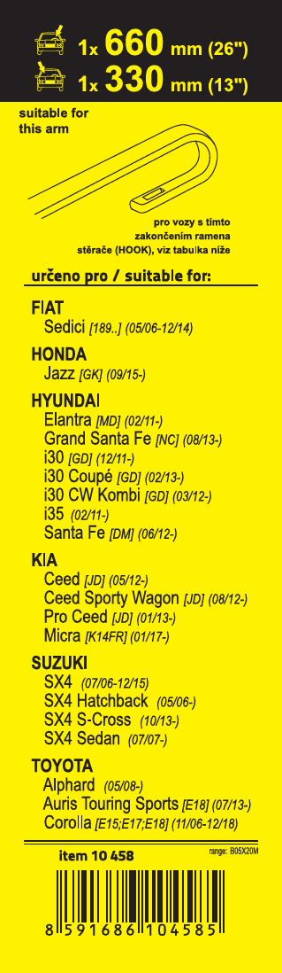 Stěrače FLAT SET (HOOK) 660+330mm, 10458