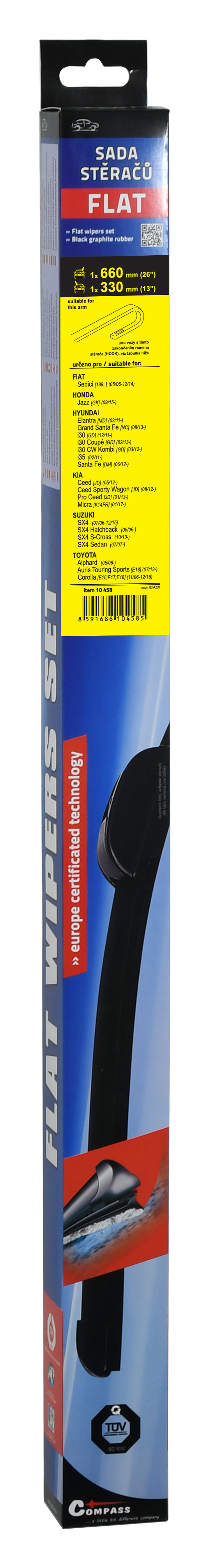 Stěrače FLAT SET (HOOK) 660+330mm, 10458