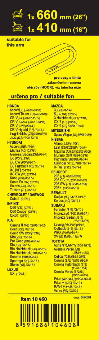 Stěrače FLAT SET (HOOK) 660+410mm, 10460