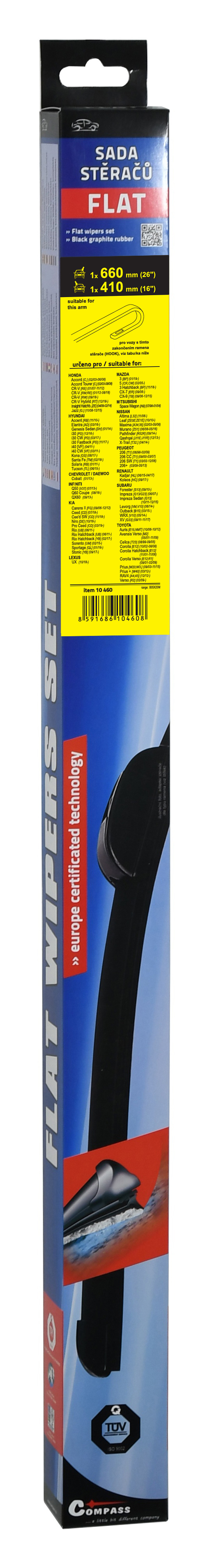 Stěrače FLAT SET (HOOK) 660+410mm, 10460