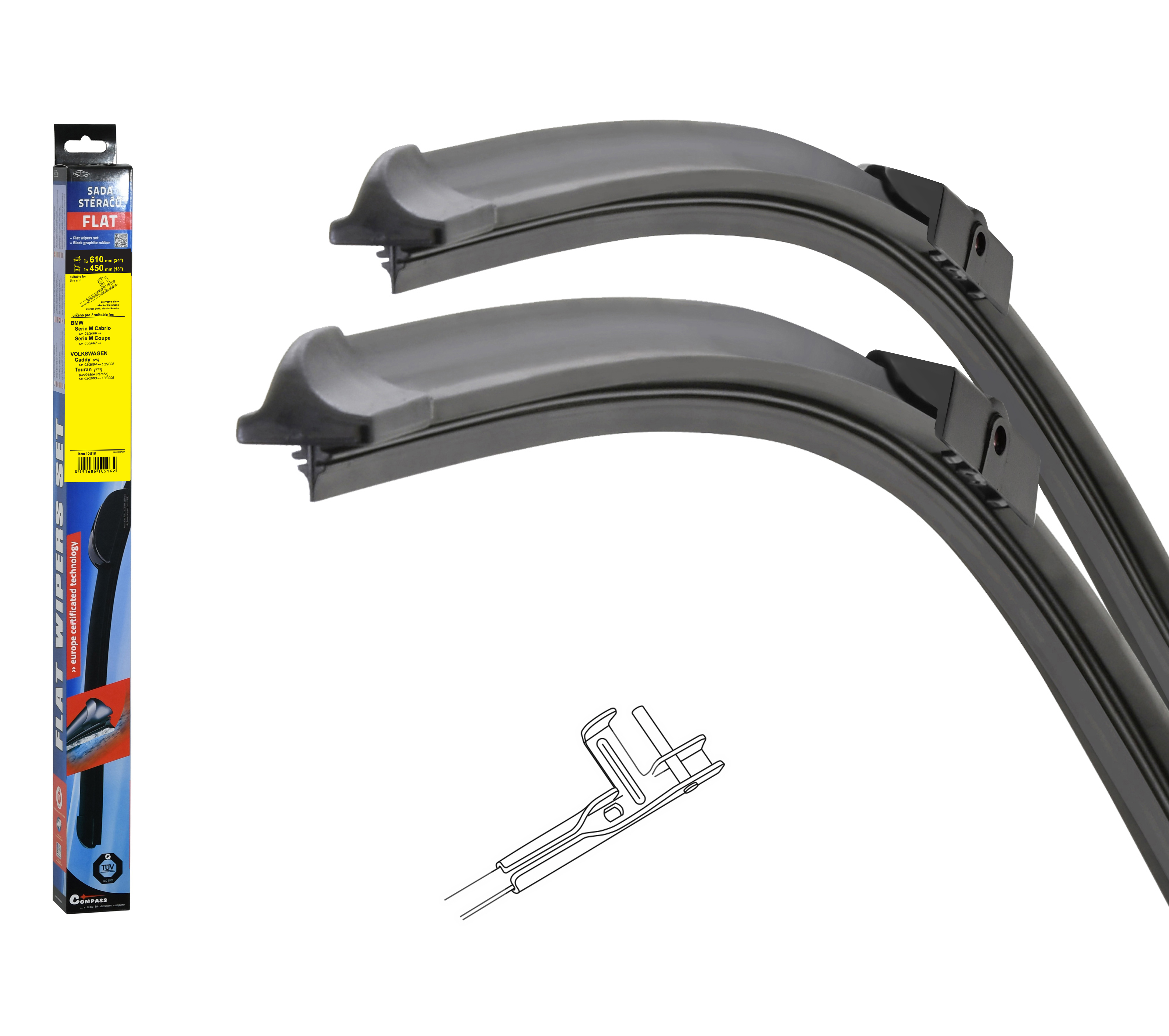Stěrače FLAT SET (PIN) 610+450mm, 10516