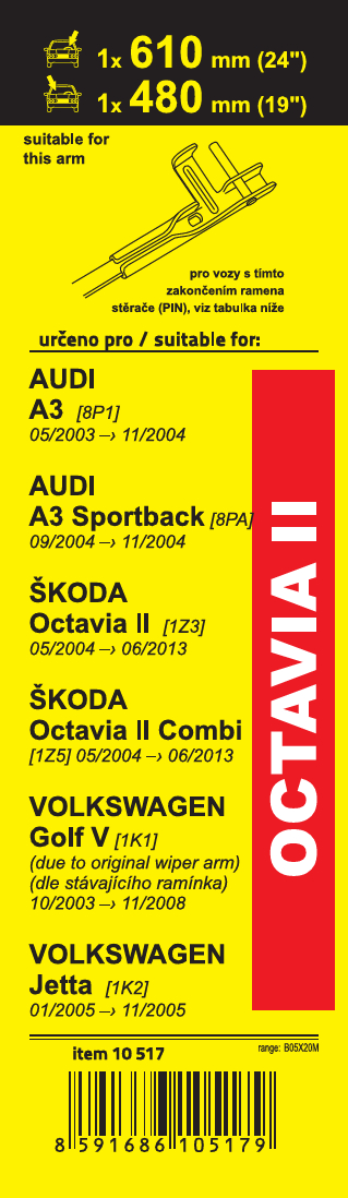 Stěrače FLAT SET (PIN) 610+610mm, 10518