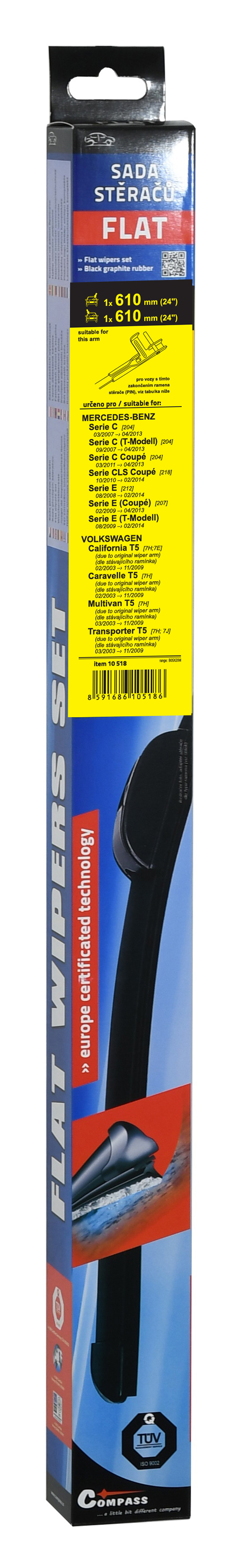 Stěrače FLAT SET (PIN) 610+610mm, 10518