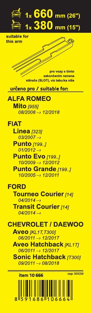 Stěrače FLAT SET (SLOT) 660+380mm, 10666