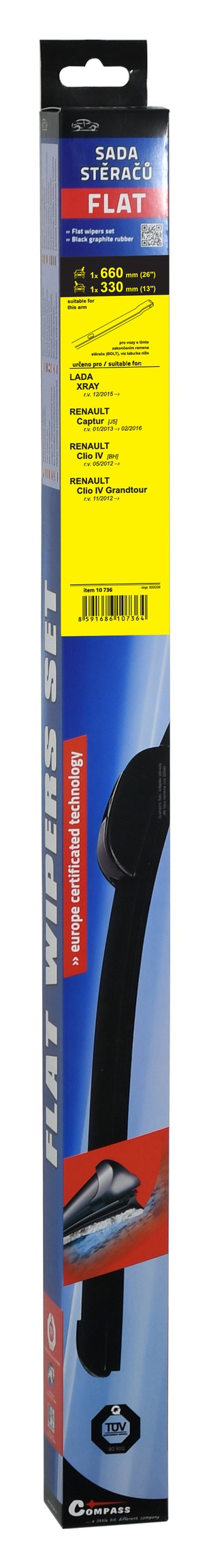 Stěrače FLAT SET (BOLT) 660+330mm, 10736