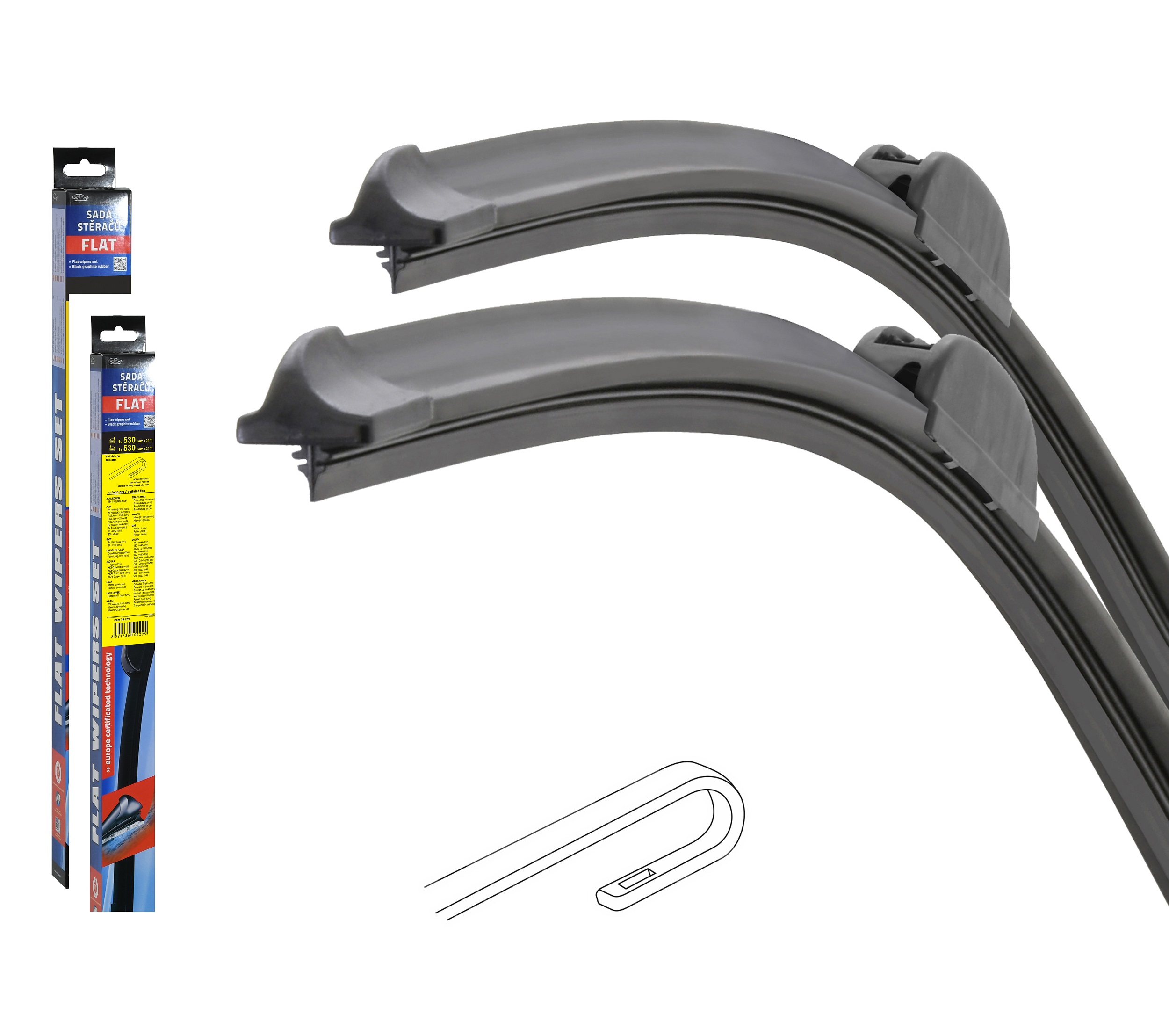 Stěrače FLAT SET (HOOK) 530+530mm, 10429