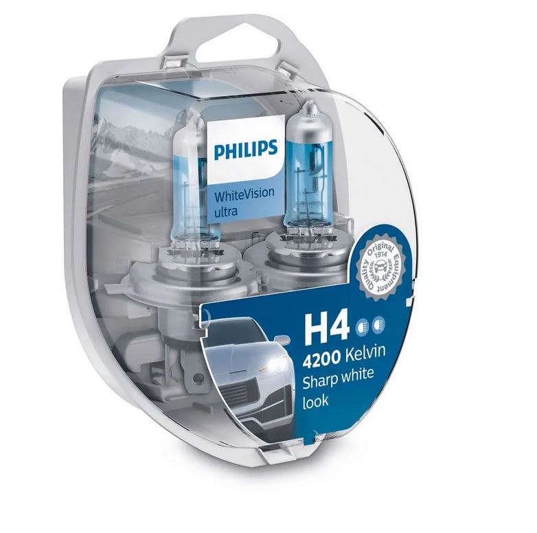 Sada žárovek 2xH4 12V 60/55W P43t-38 Philips White Vision ultra 12342 WVUSM 35490