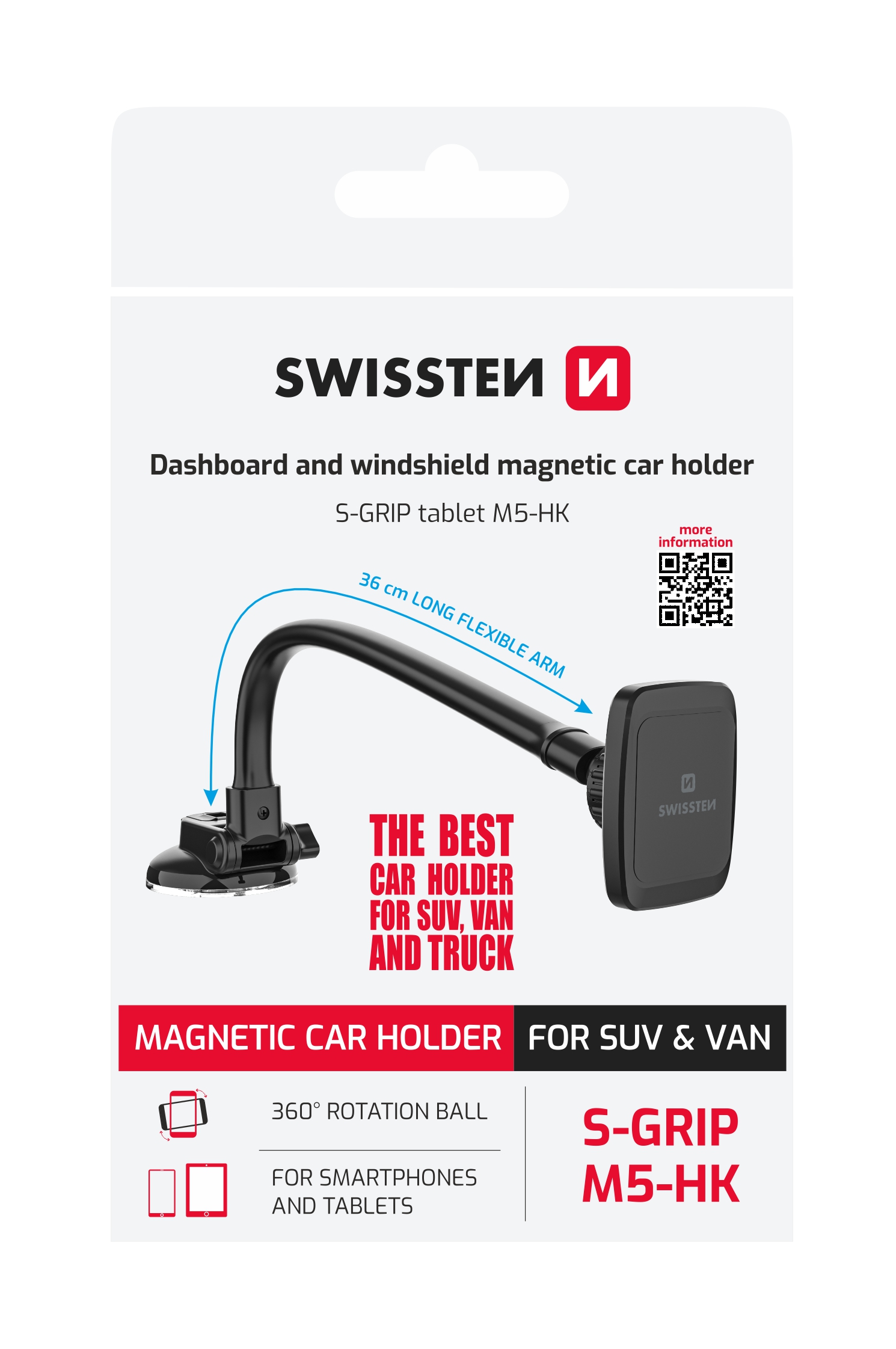 Magnetický držák mobilu do auta na husí krk SWISSTEN S-GRIP M5-HK, 45459