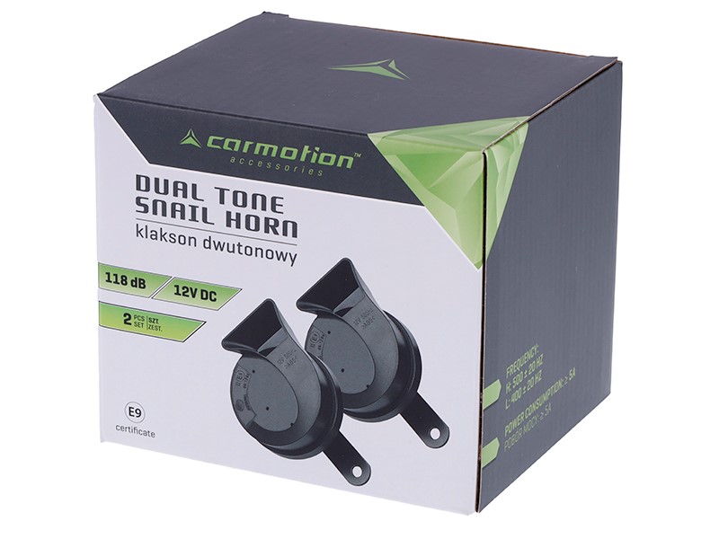 Klakson 2-tónový šnek 12V, 118dB, prům. 80mm, boční, homologace E9, 2 ks, 58599