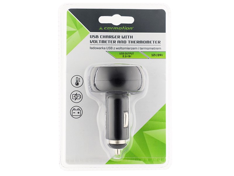 Voltmetr digitální s teploměrem a USB 2,1Ah, 58711