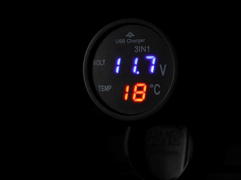 Voltmetr digitální s teploměrem a USB 2,1Ah, 58711