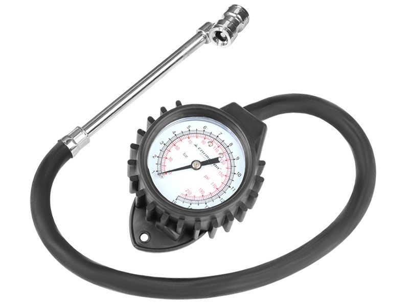 Pneuměřič 15 BAR, gumová hadice 15cm pro nákladní vozidla, otáčecí manometr, 58141