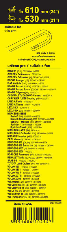 Stěrače FLAT SET (HOOK) 610+530mm, 10454
